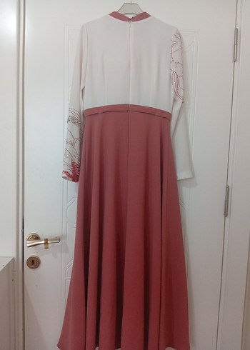 Nakışlı Boncuklu Uzun Kollu Pembe Abiye Elbise - Görsel 6