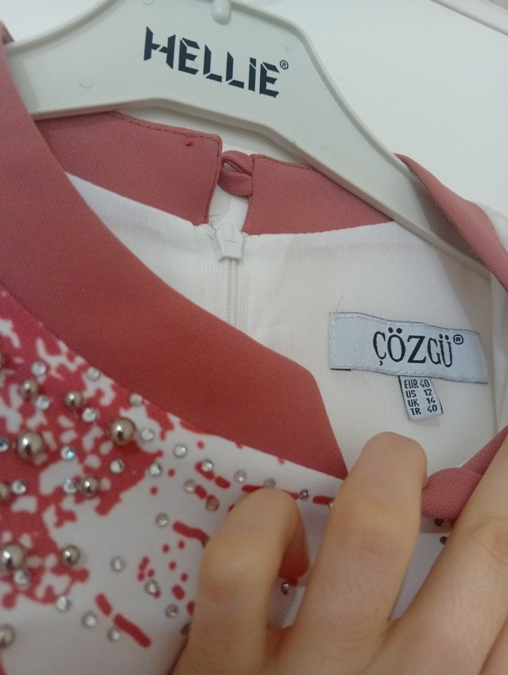 Nakışlı Boncuklu Uzun Kollu Pembe Abiye Elbise - Görsel 3