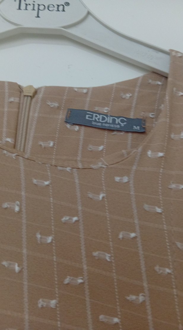 Bej Uzun Keten Uzun Kollu Elbise M Beden - Görsel 3