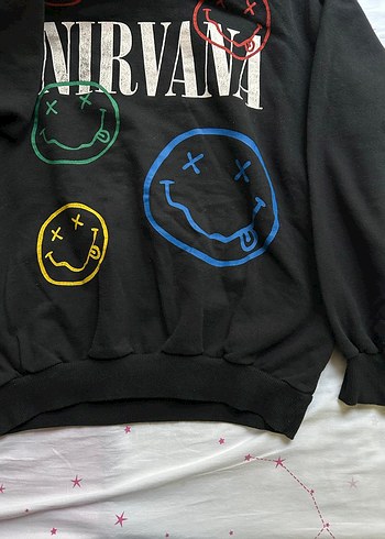 Diğer Nirvana Baskılı Siyah Kadın Sweatshirt