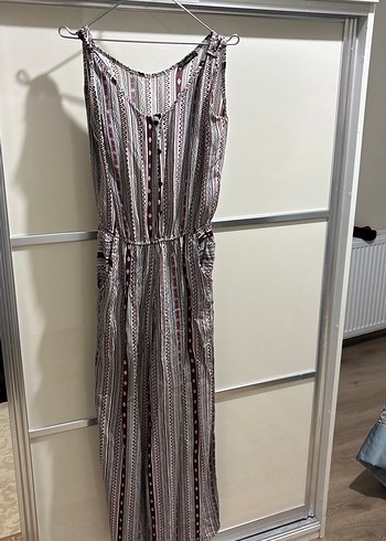 Diğer Bordo Gri Bohem V Yaka Uzun Tulum