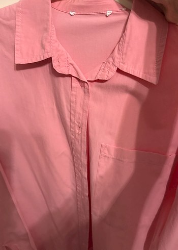 Pembe Düğmeli Uzun Kollu Pamuk Gömlek - Görsel 3