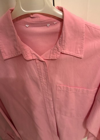Pembe Düğmeli Uzun Kollu Pamuk Gömlek - Görsel 7