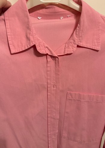 Pembe Düğmeli Uzun Kollu Pamuk Gömlek - Görsel 8