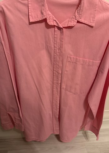 Pembe Düğmeli Uzun Kollu Pamuk Gömlek - Görsel 5