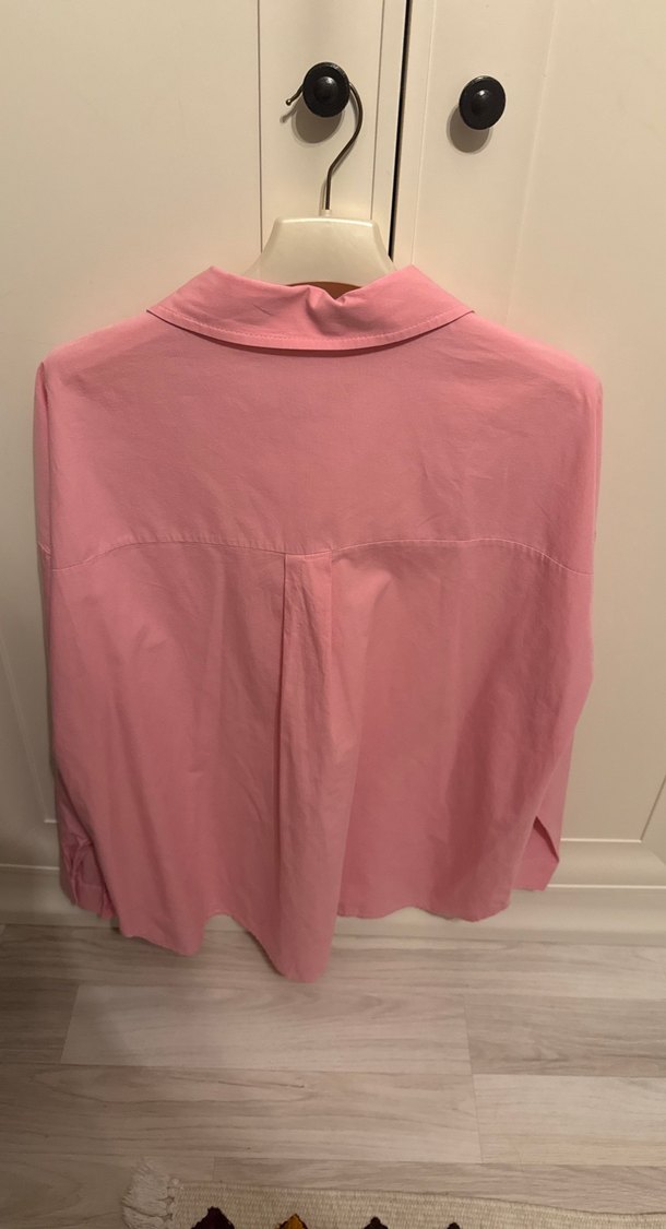 Pembe Düğmeli Uzun Kollu Pamuk Gömlek - Görsel 2