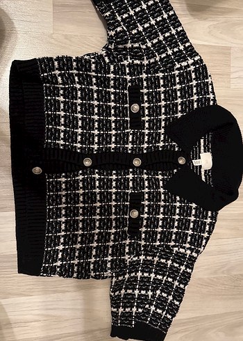 Düğmeli Siyah Kareli Kısa Kollu Kadın Hırka - Görsel 5