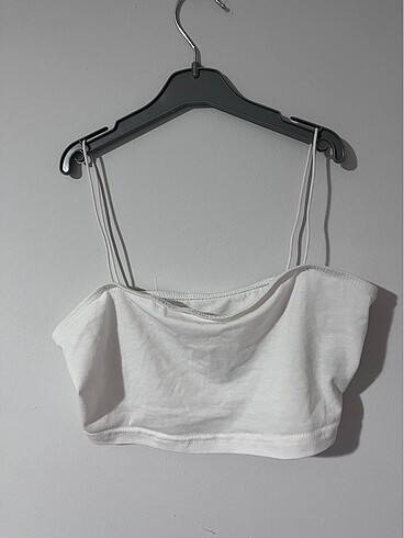 Düz Spagetti Askılı Slim Fit Beyaz Cami Crop Top