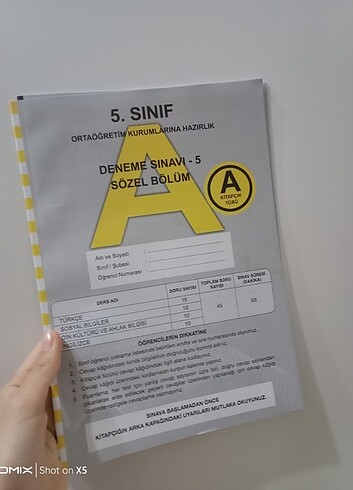 5. SINIF A B SÖZEL DENEME SINAVLARI
