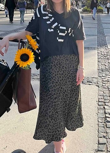 Leopar midi etek