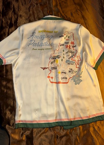 Zara Amazing Paradise Harita Baskili Retro Cuba Yaka Gomlek