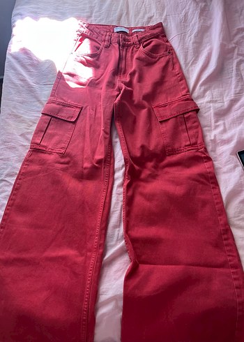 Kırmızı Süet Bol Kesim Kadın Pantolon - Görsel 3