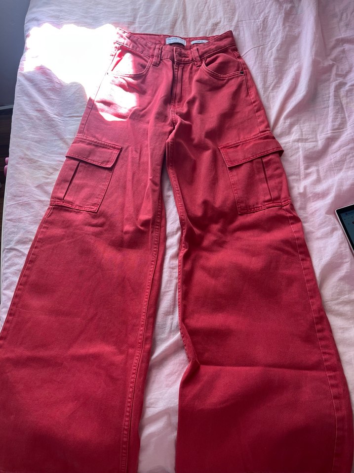 Kırmızı Süet Bol Kesim Kadın Pantolon - Görsel 3