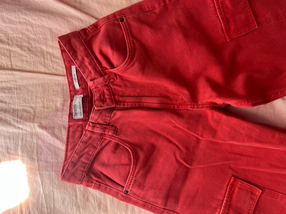 Kırmızı Süet Bol Kesim Kadın Pantolon - Görsel 4