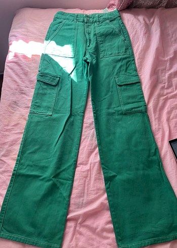 Düğmeli Yeşil Kadın  Pantolon - Görsel 2