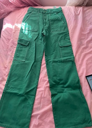 Düğmeli Yeşil Kadın  Pantolon - Görsel 3