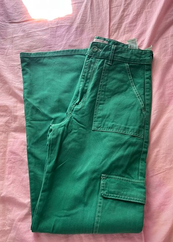 Düğmeli Yeşil Kadın  Pantolon - Görsel 5