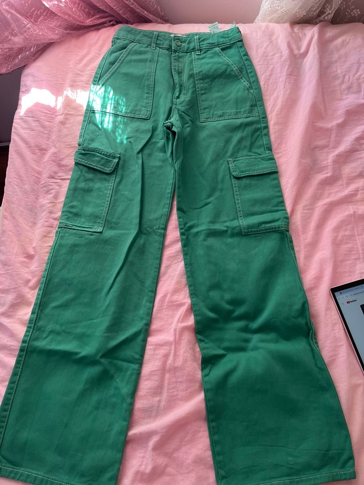 Düğmeli Yeşil Kadın  Pantolon - Görsel 3