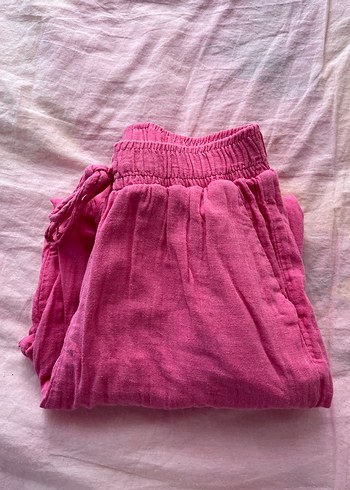 Pembe keten müslim kadın pantolon