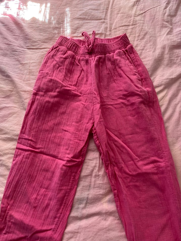 Pembe keten müslim kadın pantolon - Görsel 5