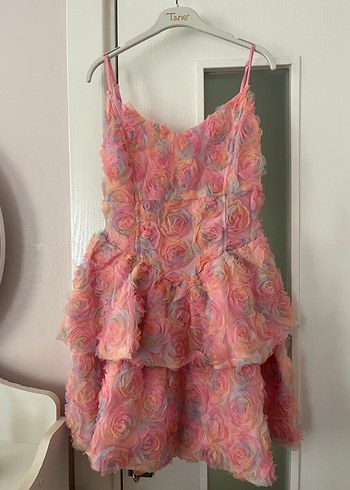 Pembe Fırfırlı Straplez Mini Elbise