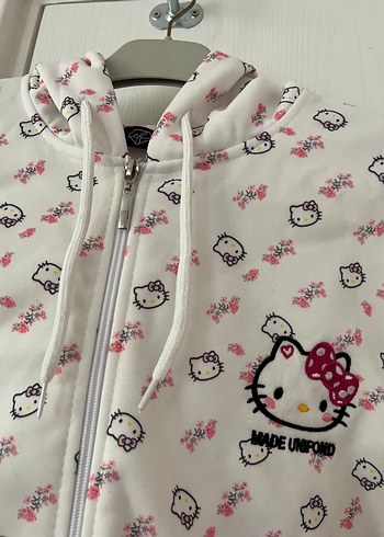 s Beden Beyaz hello kitty Kapüşonlu Fermuarlı Sweatshirt