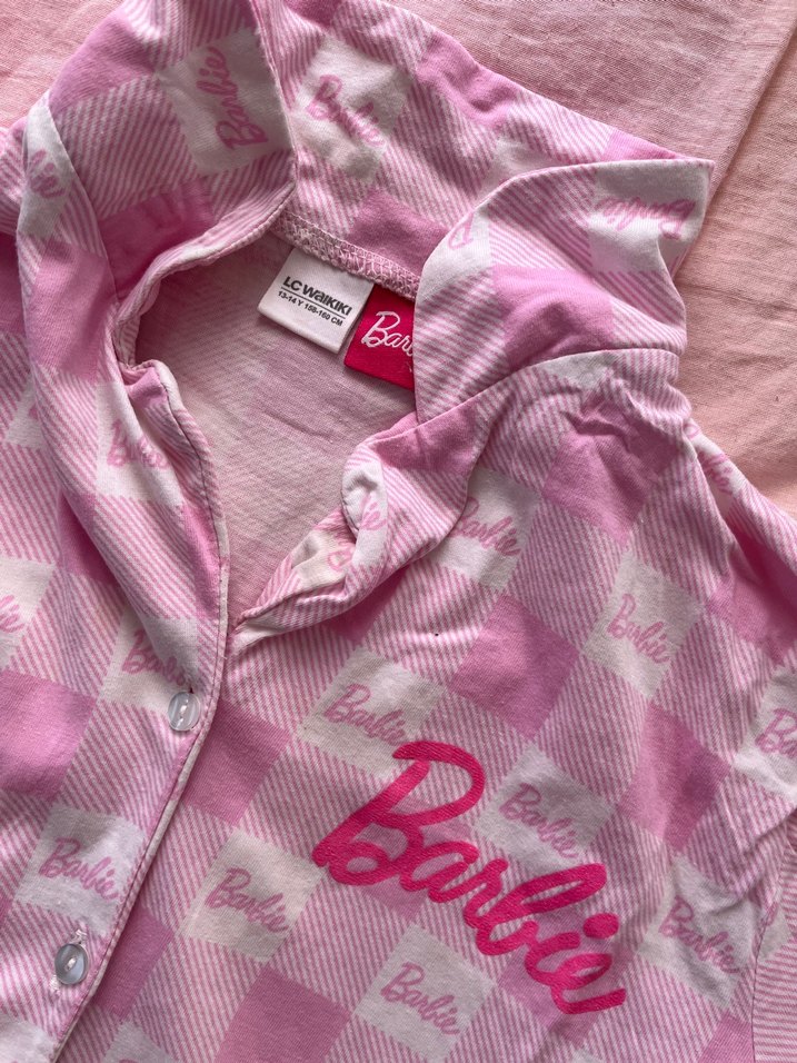 Barbi Desenli Pembe Kız Çocuk Gömlek - Görsel 2