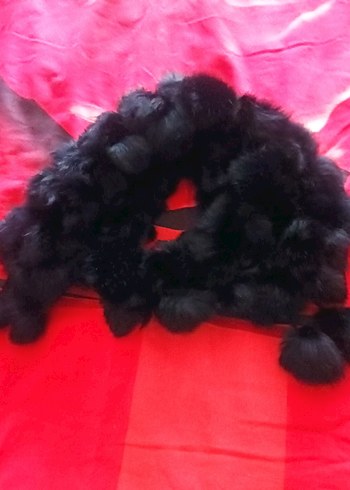 Siyah Kürk Detaylı Uzun Kadın Şal - Görsel 2