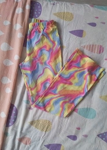 Bohem Renkli Batik Desenli İspanyol Paça Pantolon - Görsel 3