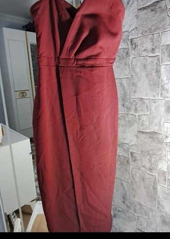 Trendyol & Milla Bordo Drapeli Straplez Uzun Abiye Elbise