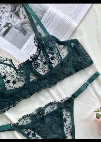 Nakışlı Yeşil Sütyen ve Külot Takımı - Görsel 4