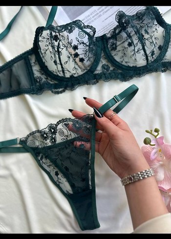 Nakışlı Yeşil Sütyen ve Külot Takımı - Görsel 5