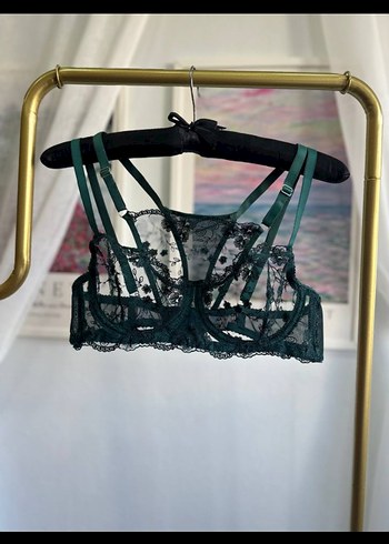 Nakışlı Yeşil Sütyen ve Külot Takımı - Görsel 3