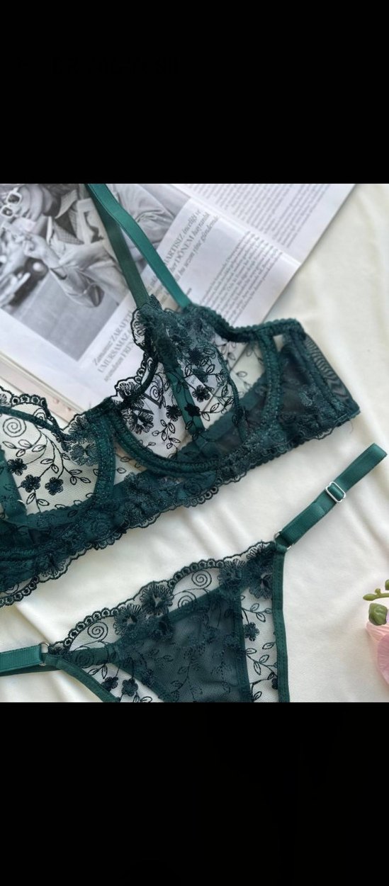 Nakışlı Yeşil Sütyen ve Külot Takımı - Görsel 4
