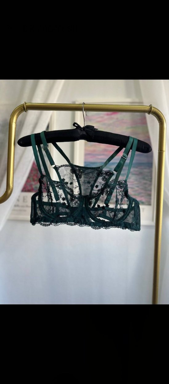 Nakışlı Yeşil Sütyen ve Külot Takımı - Görsel 3