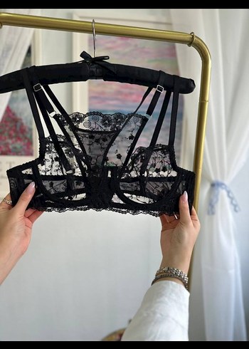 Nakışlı Siyah Sütyen Takımı - Görsel 2