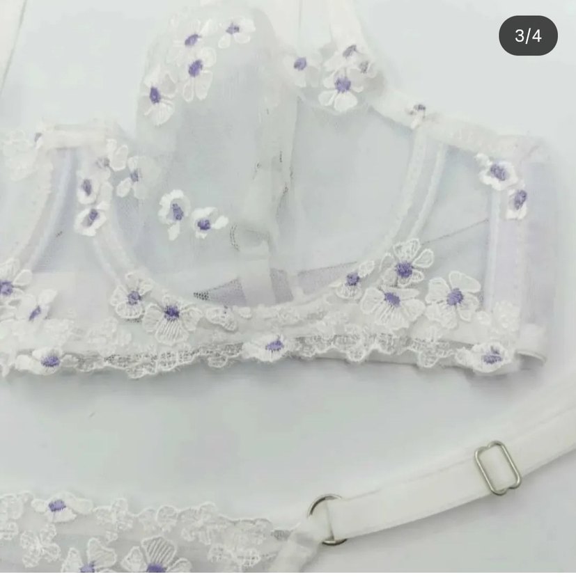 Beyaz çiçek işlemeli Sütyen takımı - Görsel 2