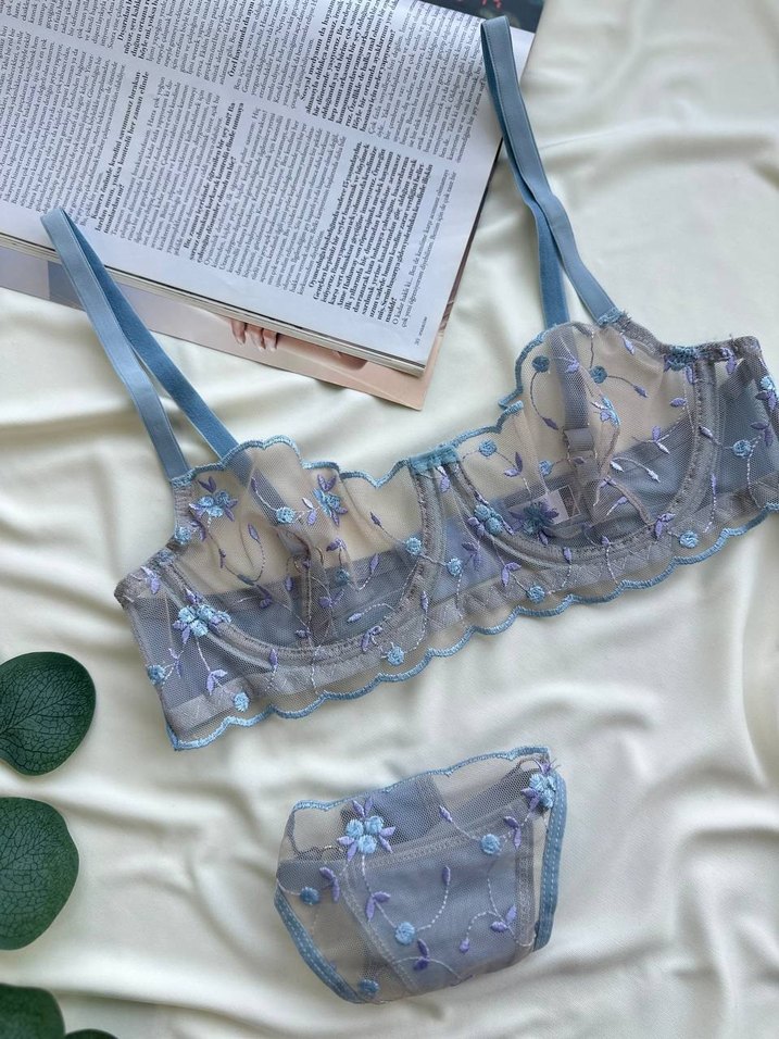 Mavi NakışlıSütyen Takımı - Görsel 4