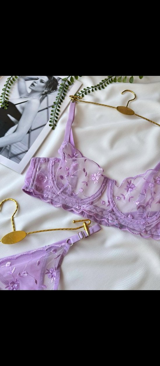 İşlemeli Lila Sütyen Takımı - Görsel 2