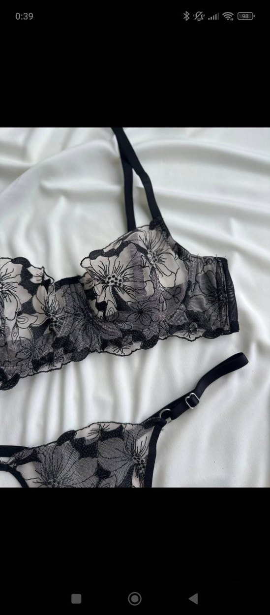 Siyah çiçek detaylı sütyen takımı - Görsel 3