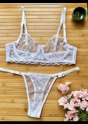 beyaz işlemeli sütyen takımı - Görsel 3