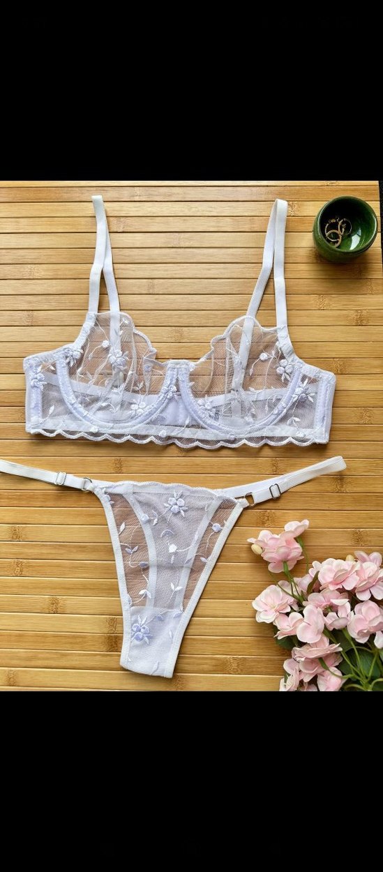 beyaz işlemeli sütyen takımı - Görsel 3