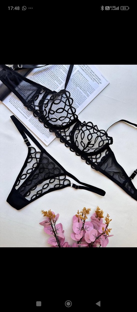 Siyah tül işlemeli sütyen takımı - Görsel 2