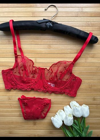 Kırmızı Nakışlı Sütyen takımı - Görsel 5