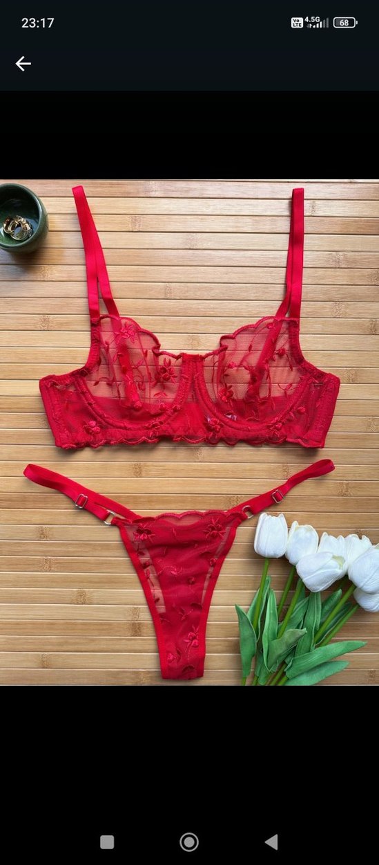 Kırmızı Nakışlı Sütyen takımı - Görsel 4