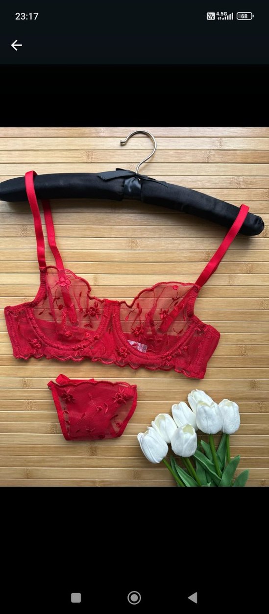 Kırmızı Nakışlı Sütyen takımı - Görsel 5