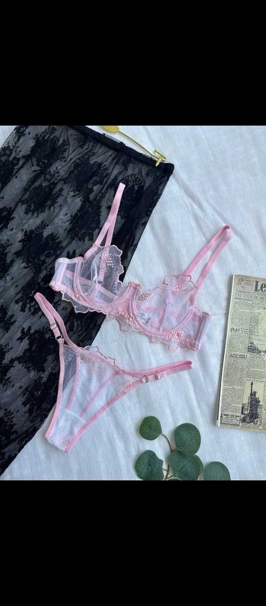 Pembe tül Dantel Sütyen takımı - Görsel 4