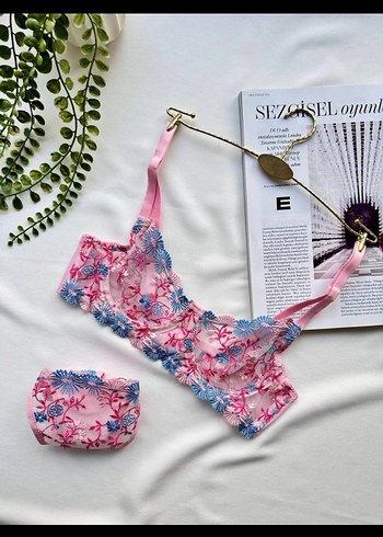 Nakışlı Pembe sütyen takımı - Görsel 2