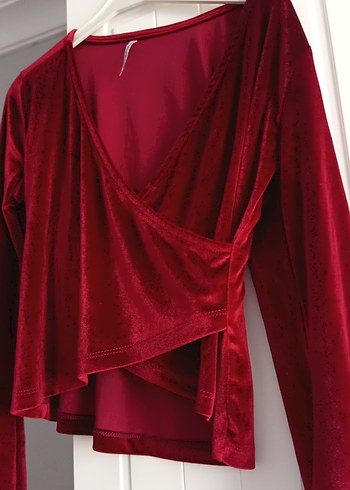 Kırmızı Drapeli V Yaka Kadın Bluz - Görsel 4