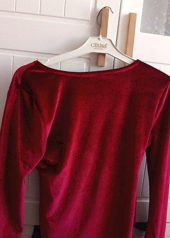 Kırmızı Drapeli V Yaka Kadın Bluz - Görsel 5